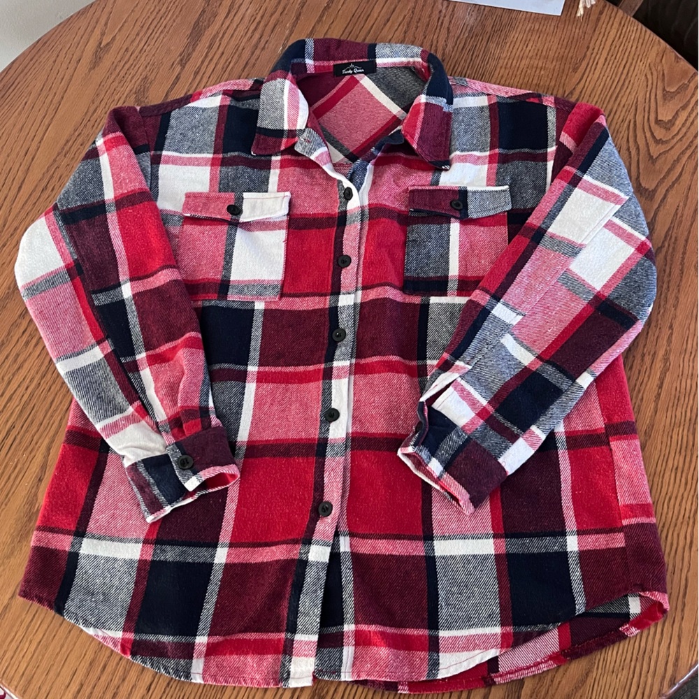 Women’s Trendy Queen Red and Black Plaid Button-Up Shirt